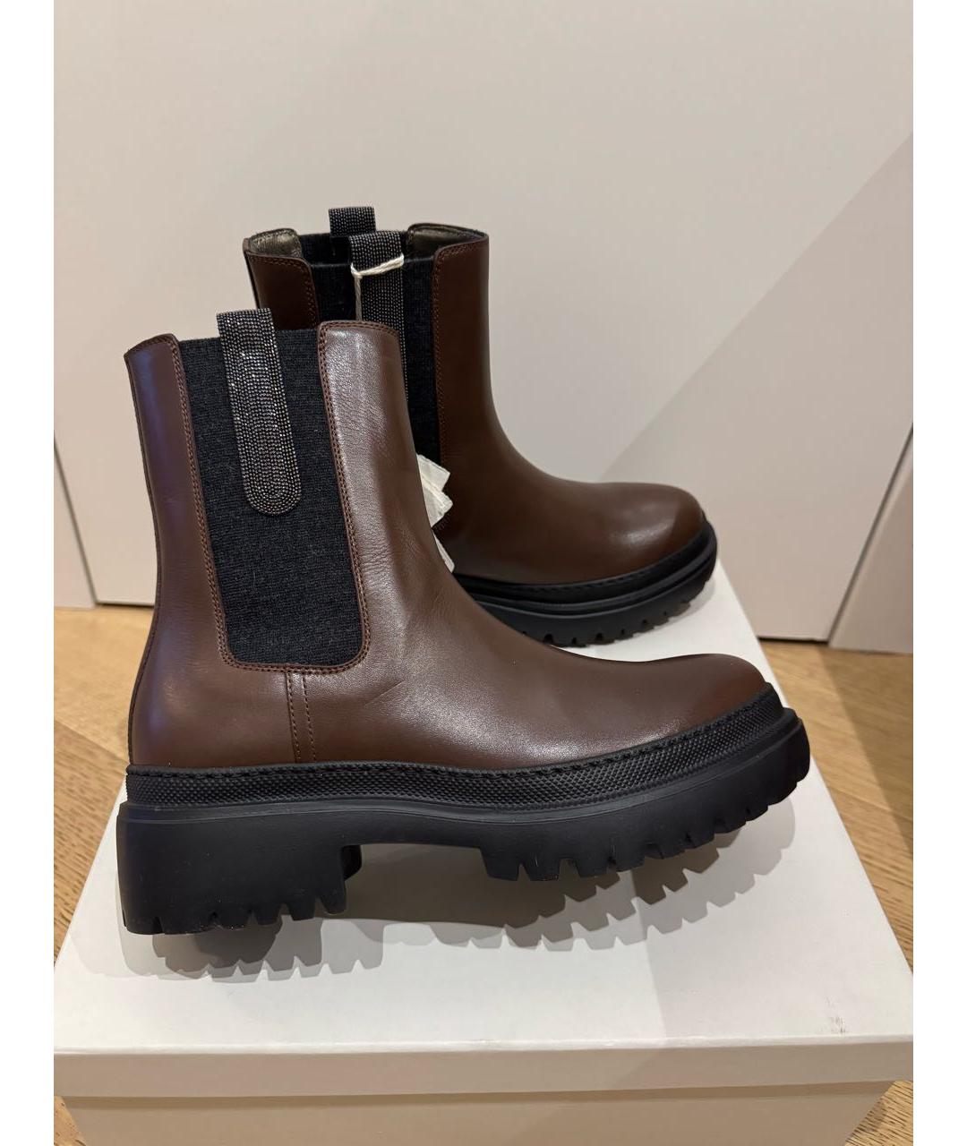 BRUNELLO CUCINELLI Коричневые кожаные ботинки, фото 4