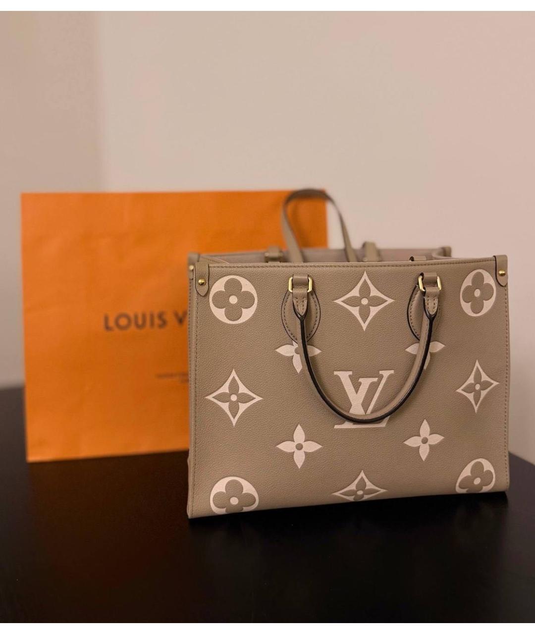 LOUIS VUITTON Бежевая кожаная сумка тоут, фото 3