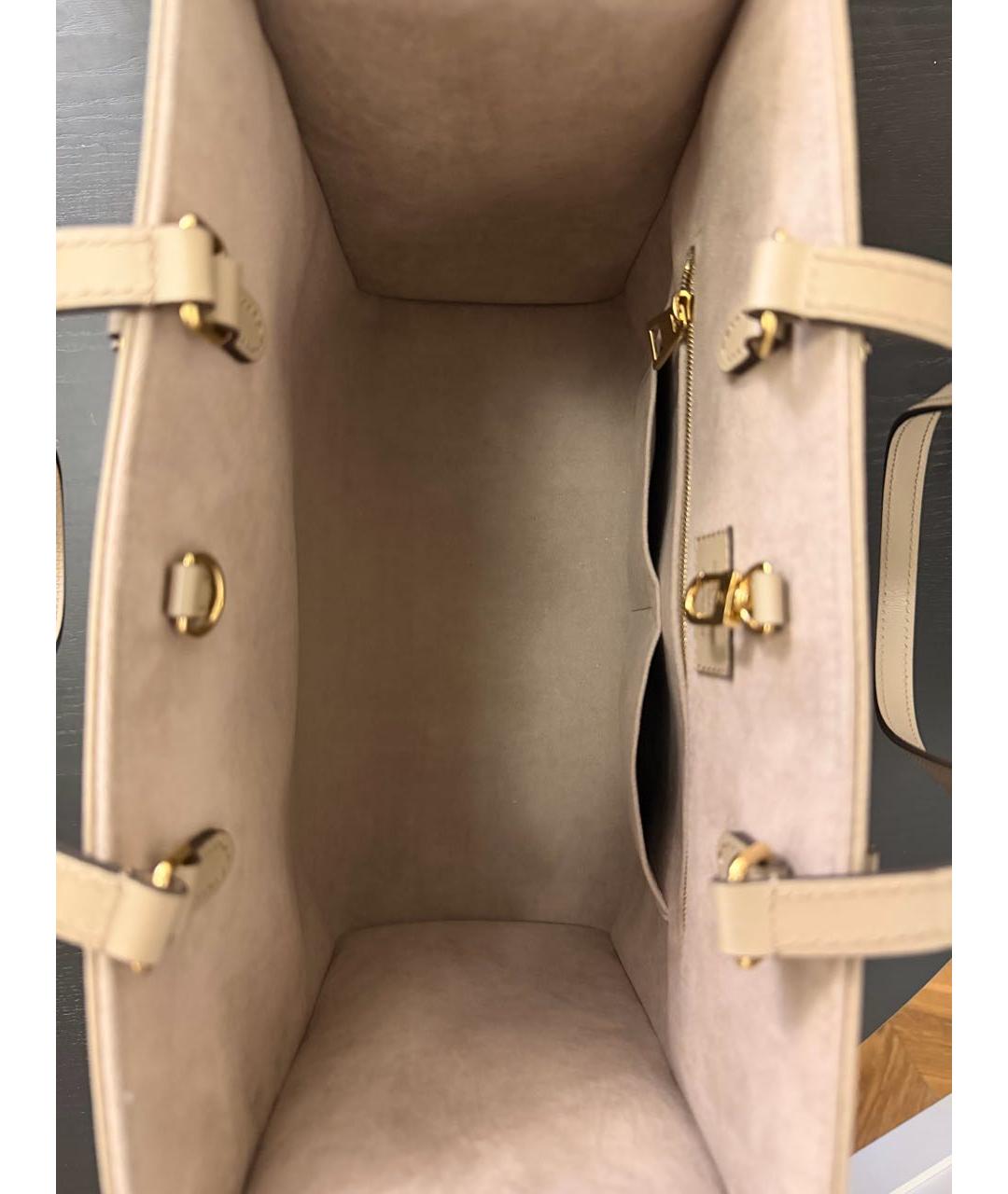 LOUIS VUITTON Бежевая кожаная сумка тоут, фото 4