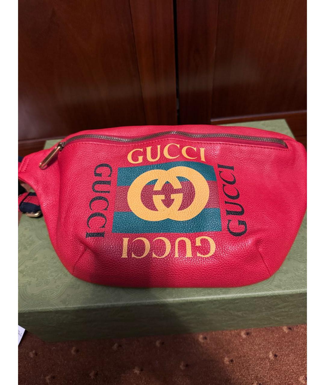 GUCCI Красная кожаная поясная сумка, фото 7