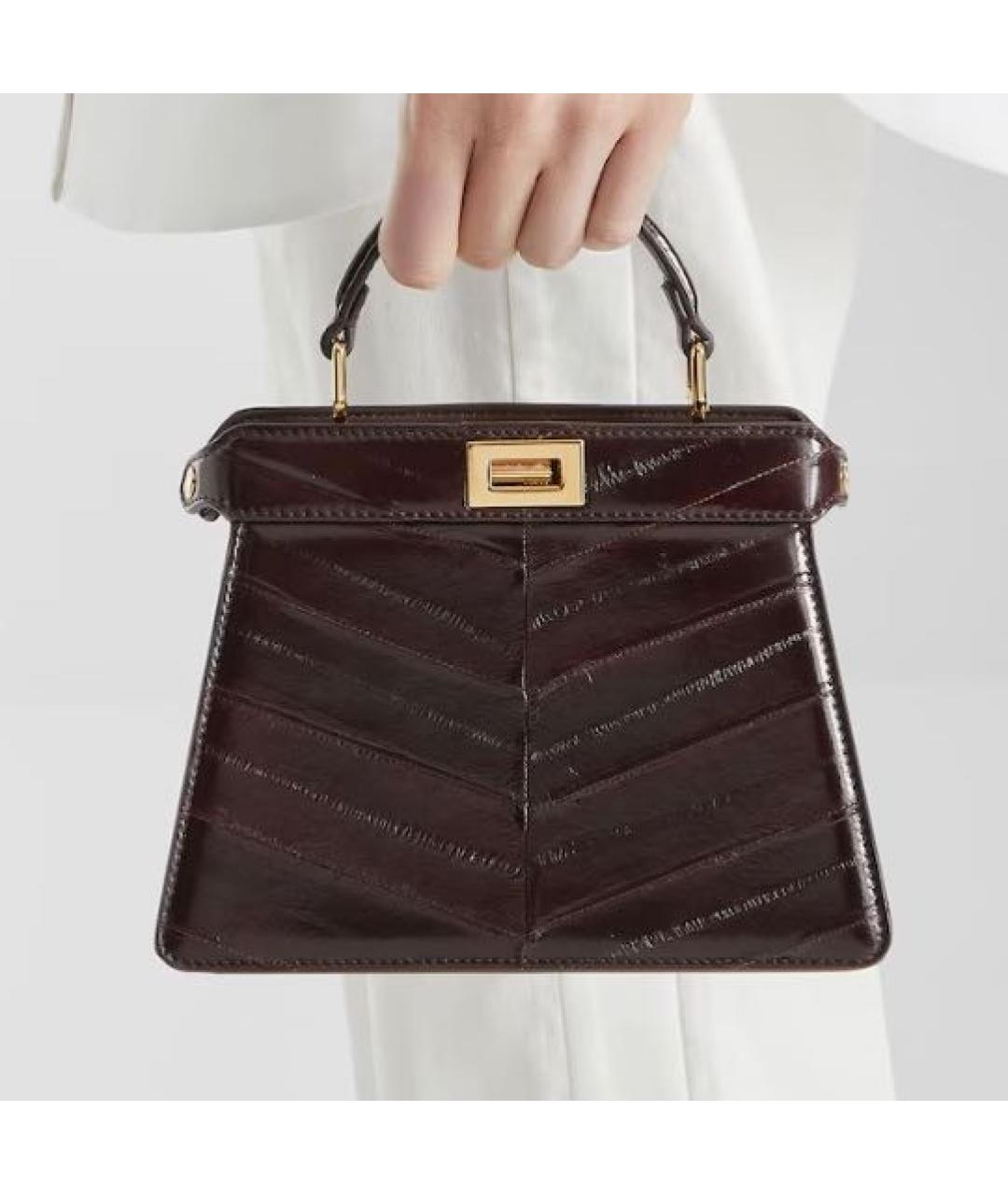 FENDI Коричневая кожаная сумка с короткими ручками, фото 6