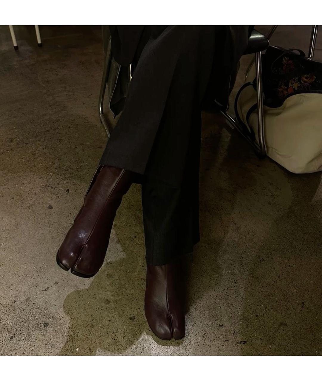MAISON MARGIELA Бордовые кожаные ботильоны, фото 7