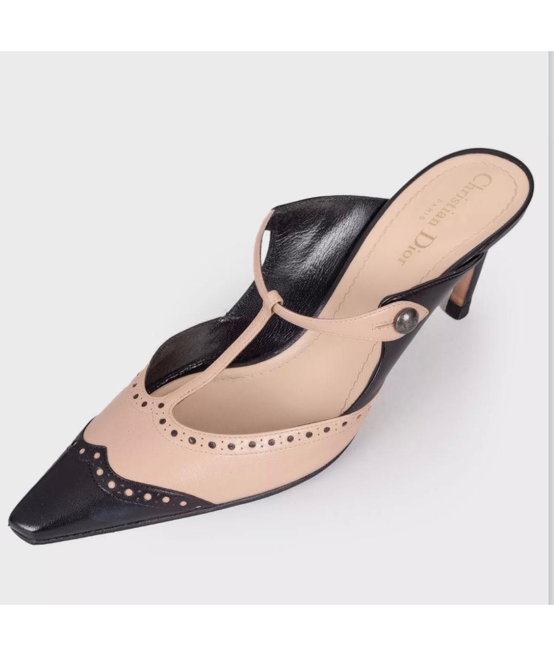 CHRISTIAN DIOR Бежевые кожаные сабо, фото 2