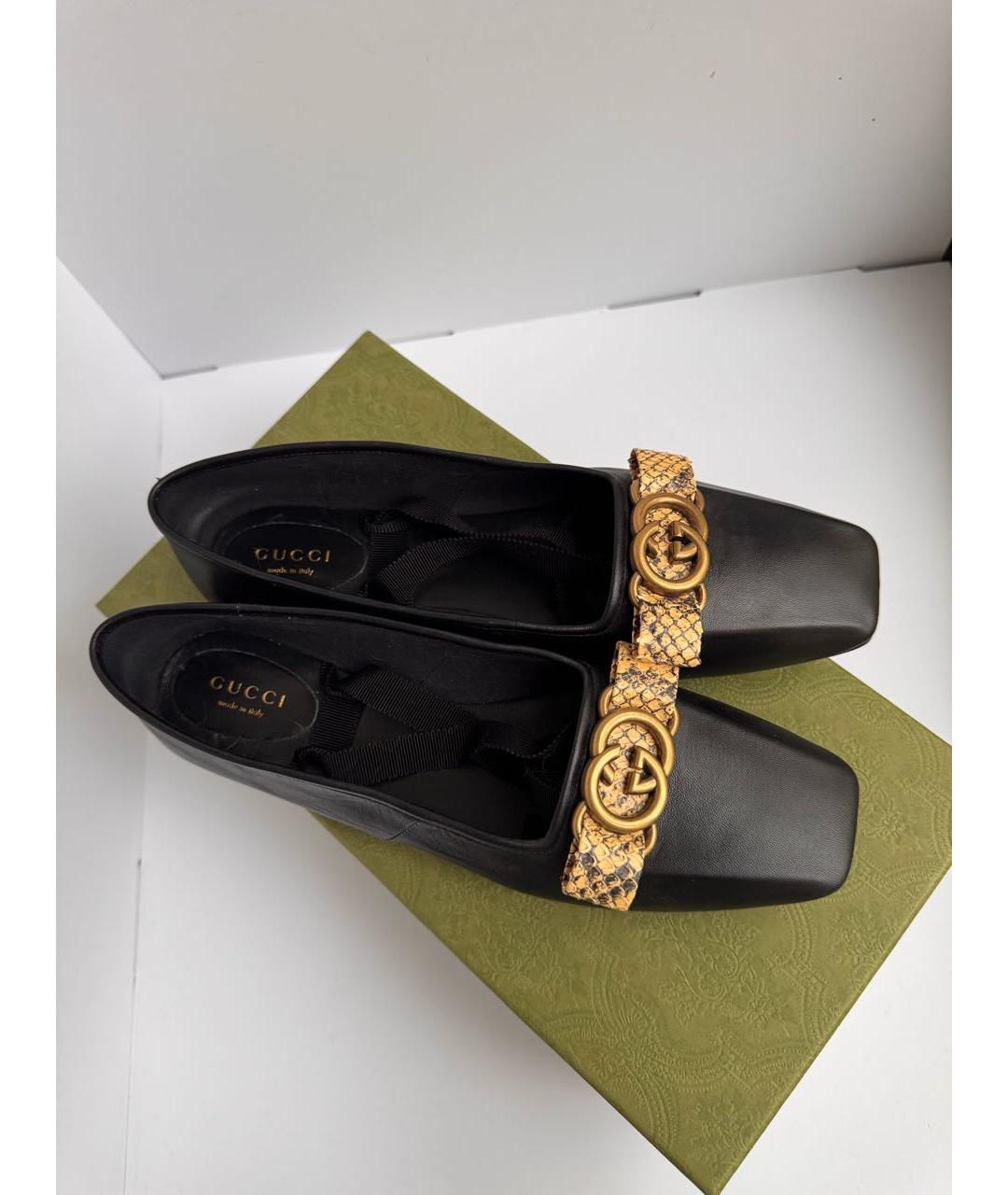 GUCCI Черные кожаные балетки, фото 3