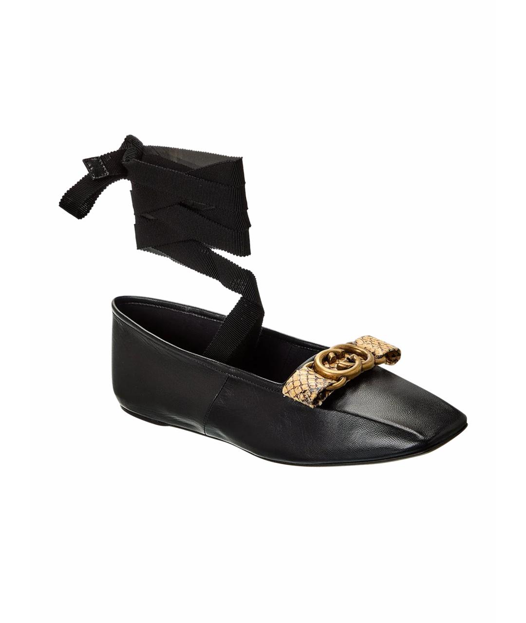 GUCCI Черные кожаные балетки, фото 1