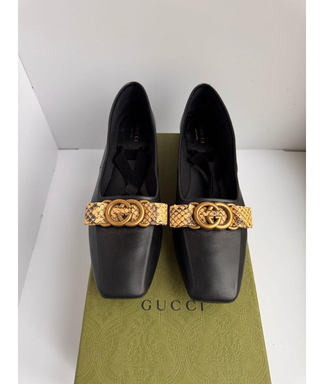GUCCI Черные кожаные балетки, фото 2