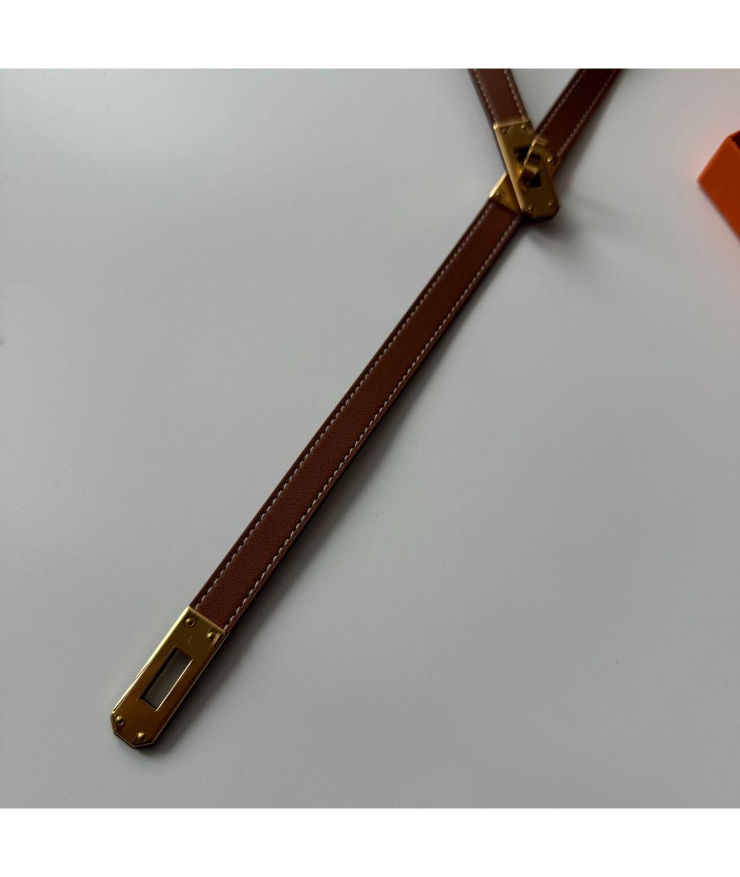 HERMES Золотое кожаное колье, фото 5