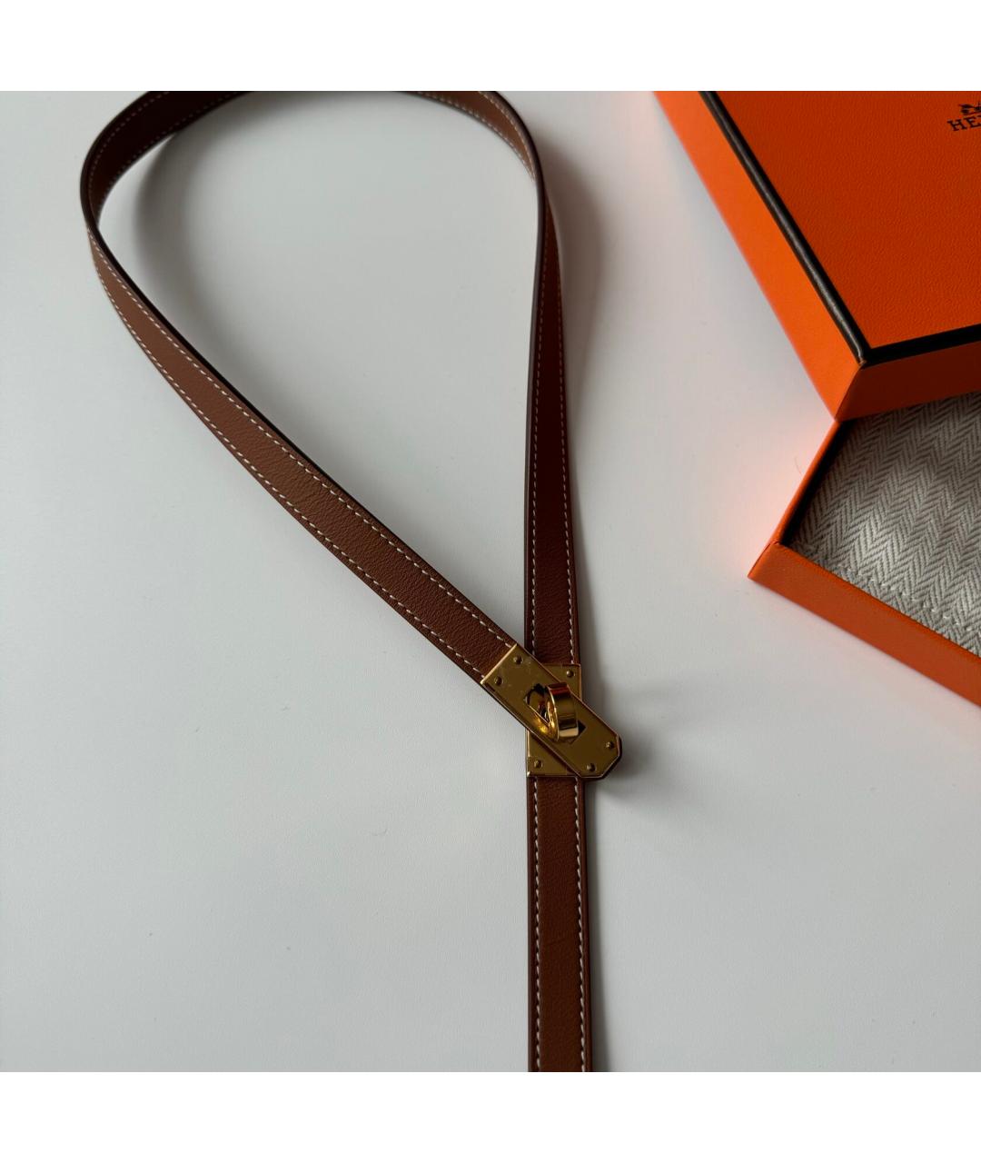 HERMES Золотое кожаное колье, фото 4