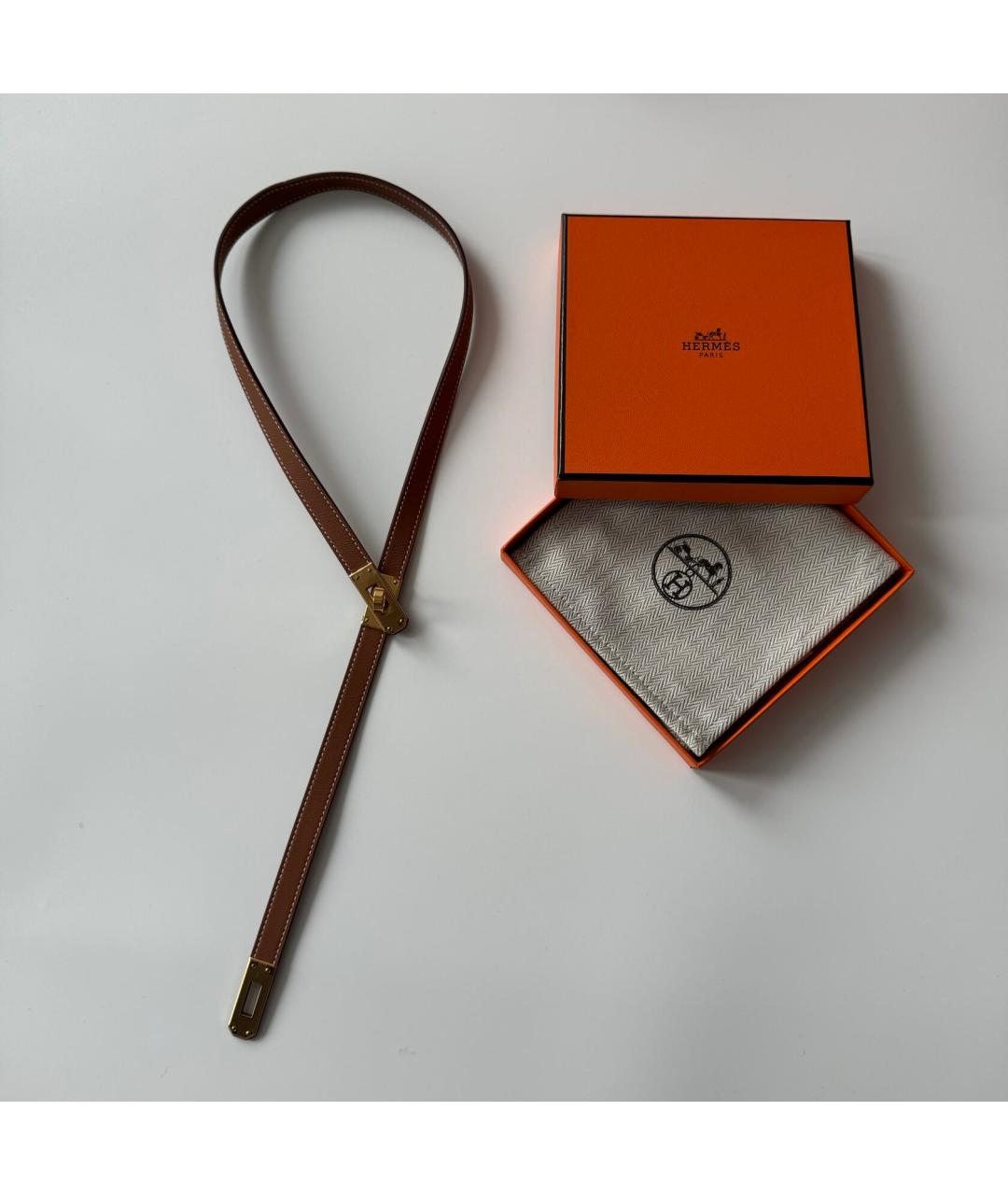 HERMES Золотое кожаное колье, фото 3