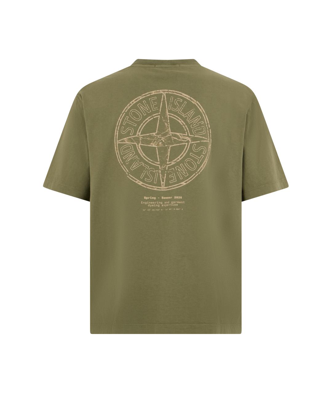 STONE ISLAND Хаки хлопковая футболка, фото 2