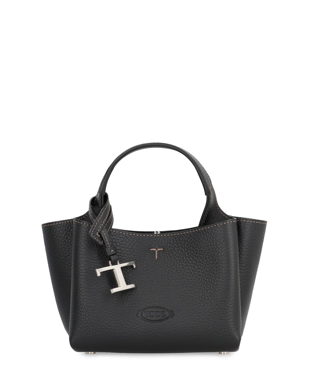 TOD'S Черная кожаная сумка с короткими ручками, фото 1