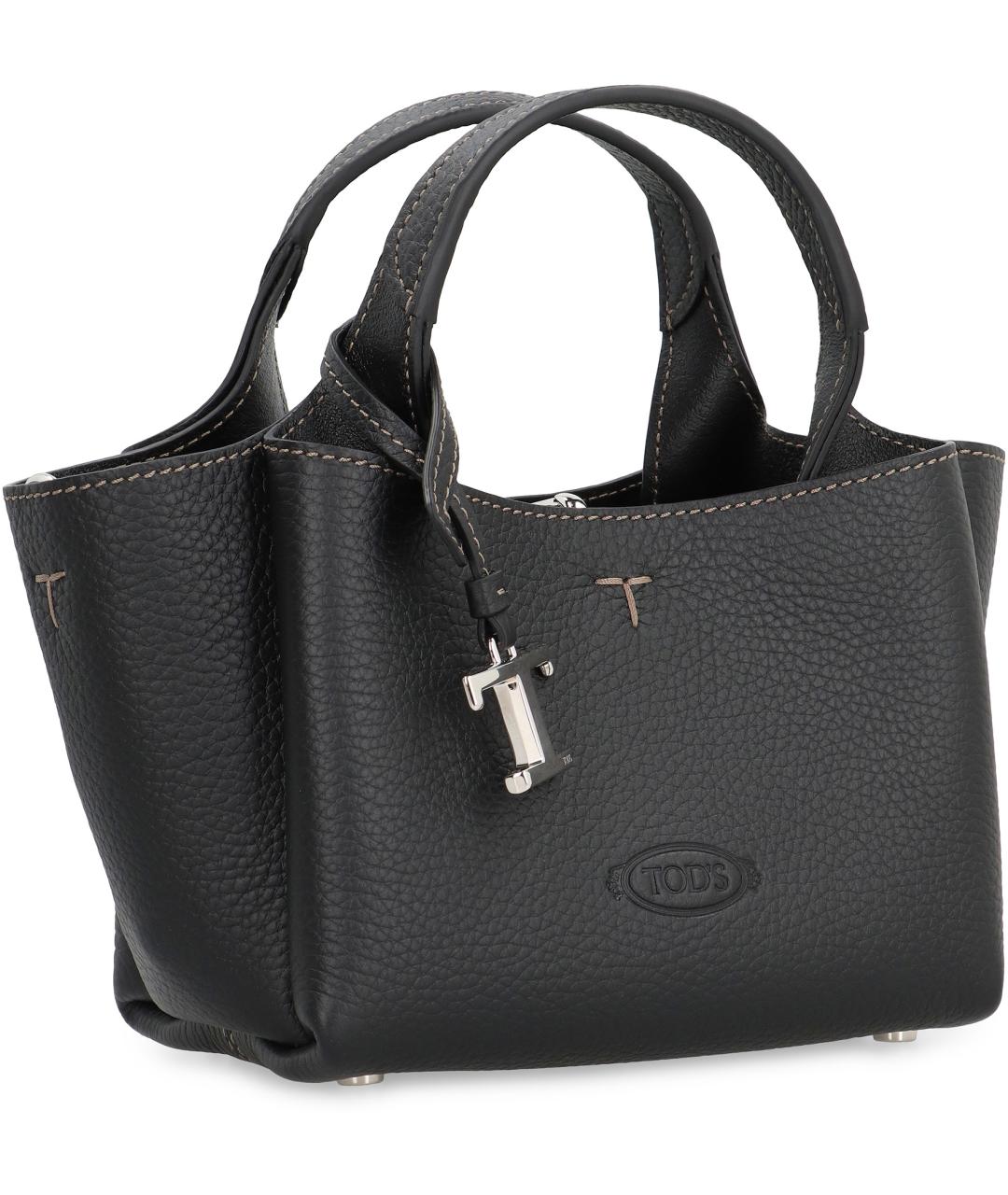 TOD'S Черная кожаная сумка с короткими ручками, фото 2