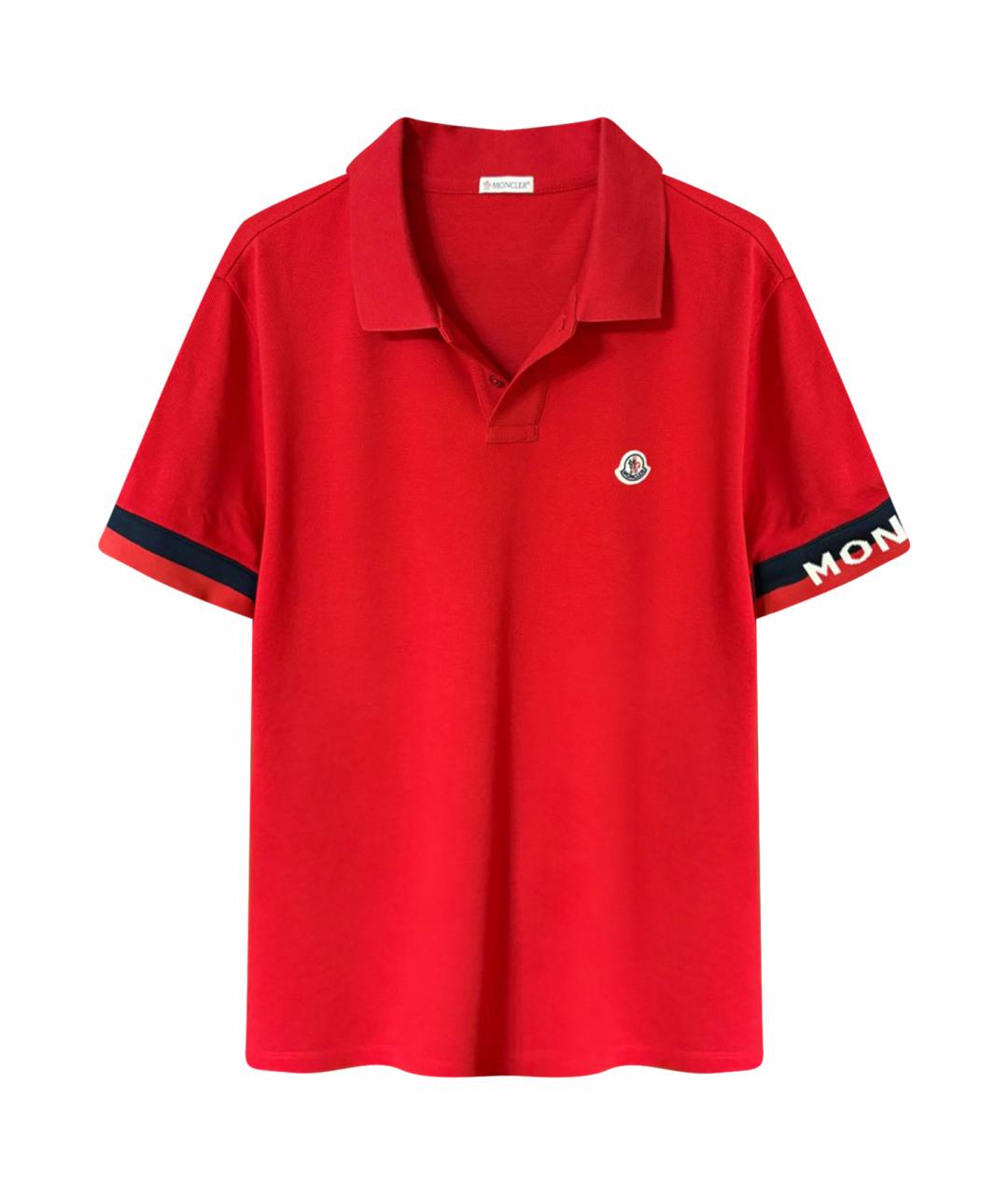 MONCLER Красное хлопковое поло с коротким рукавом, фото 1