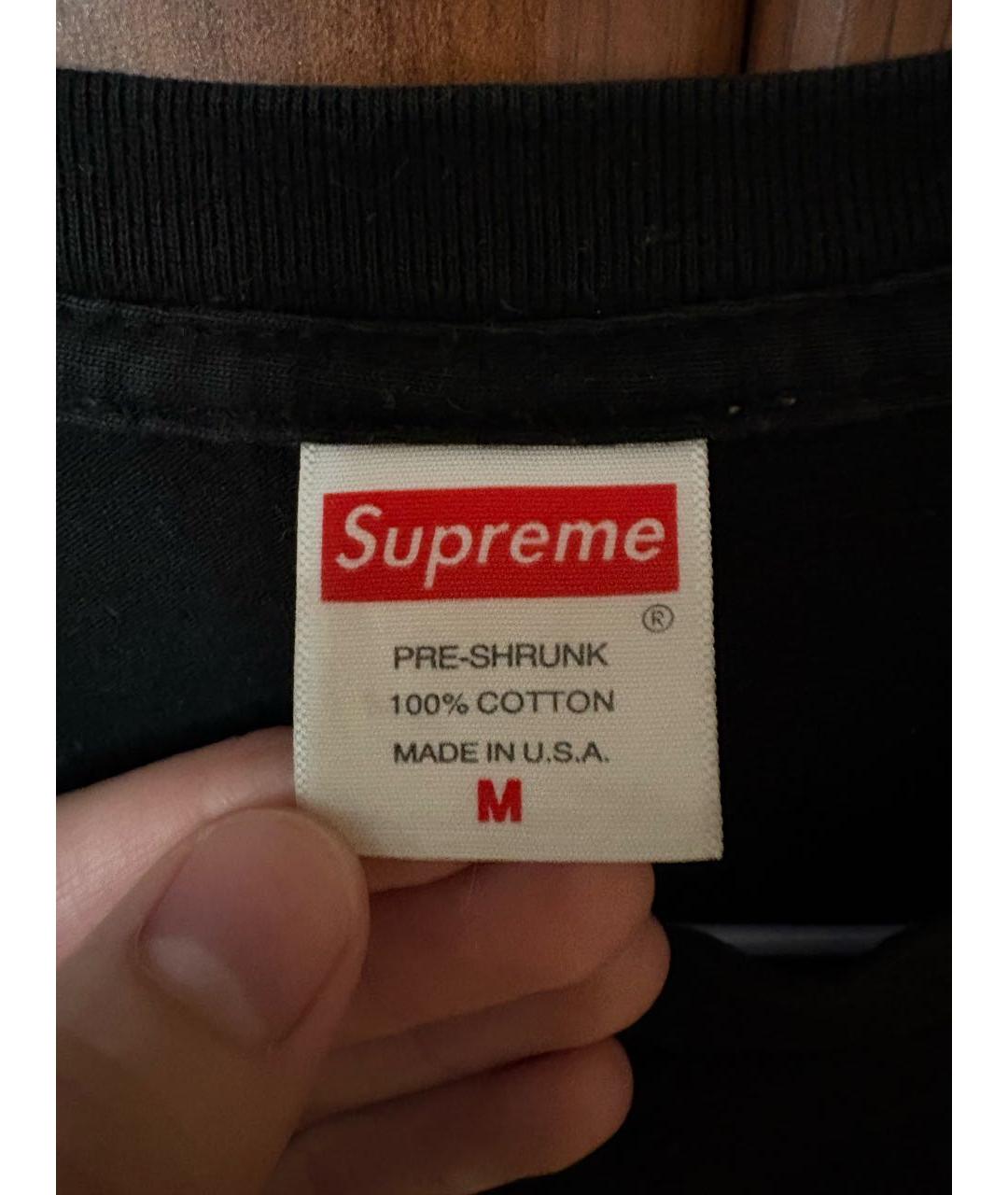 SUPREME Черная хлопковая футболка, фото 4