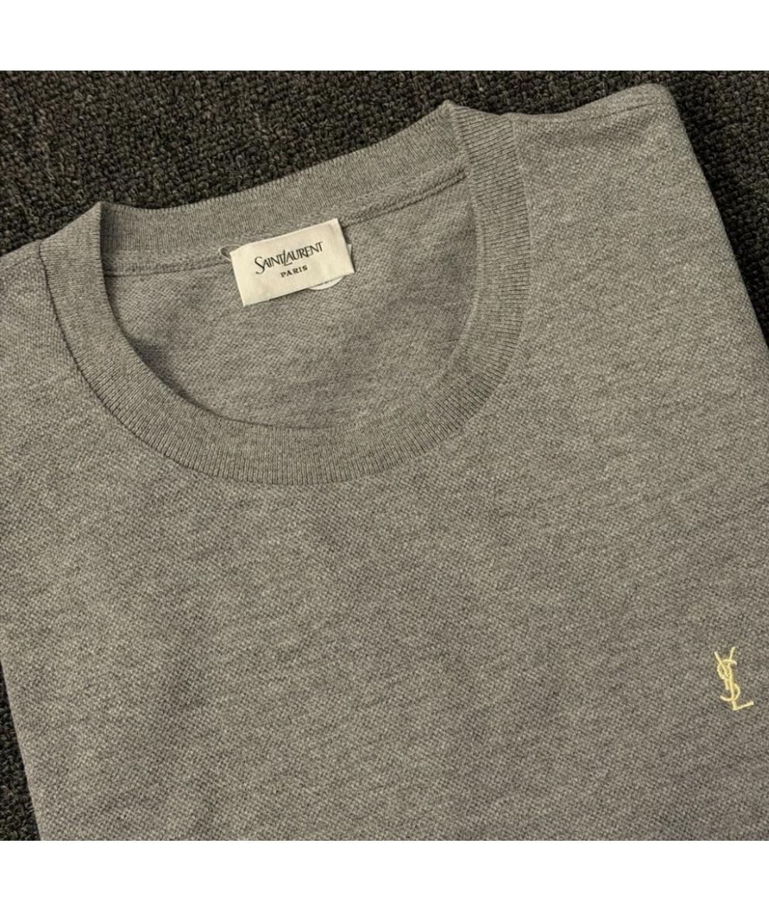 SAINT LAURENT Серая хлопковая футболка, фото 7