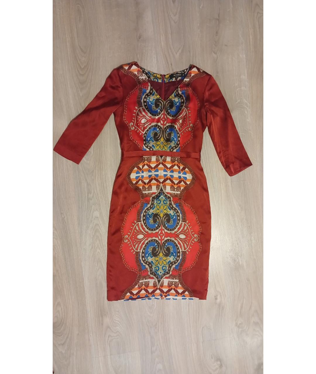 ETRO Красное шелковое повседневное платье, фото 4