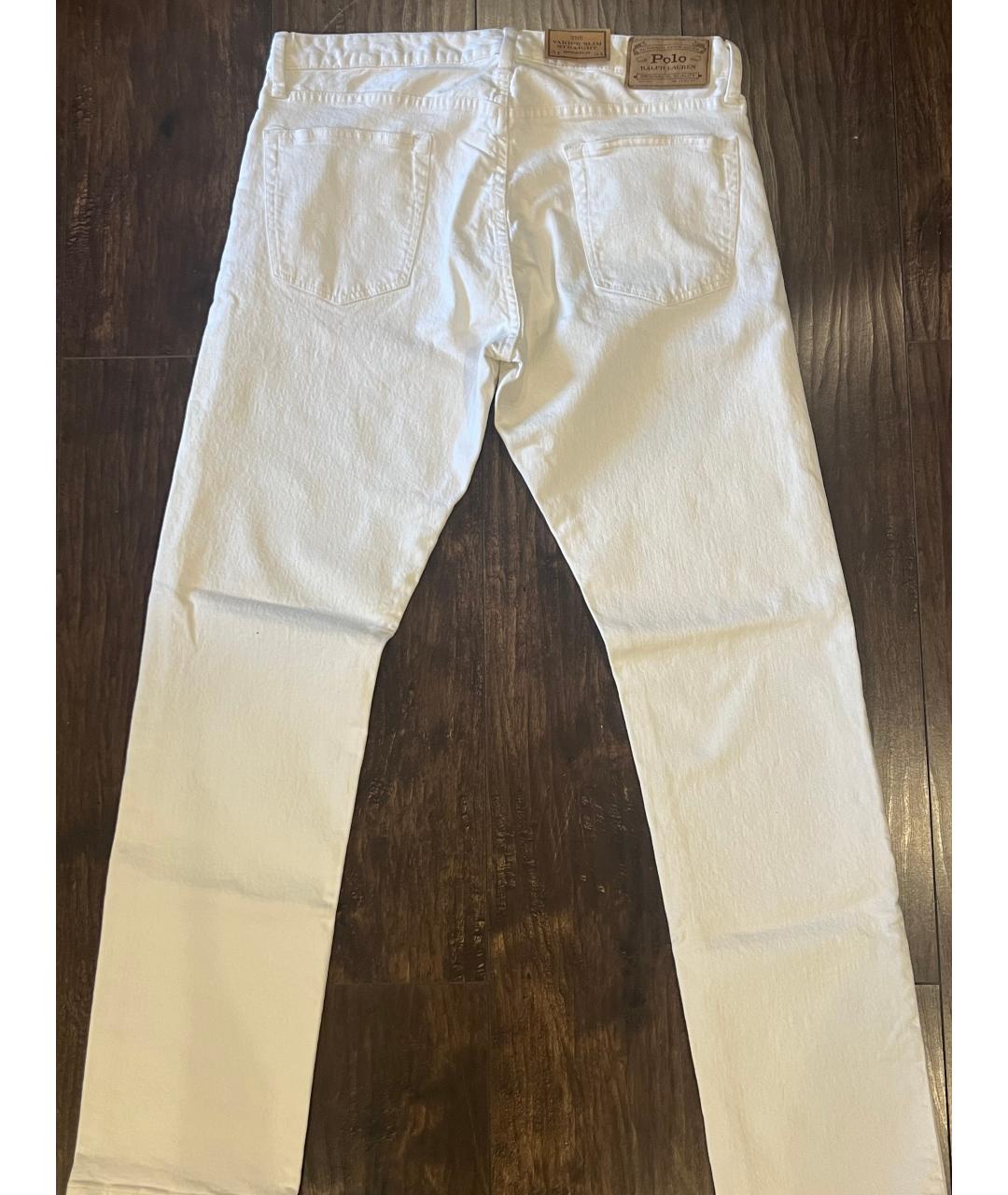 RALPH LAUREN Белые хлопко-эластановые прямые джинсы, фото 2