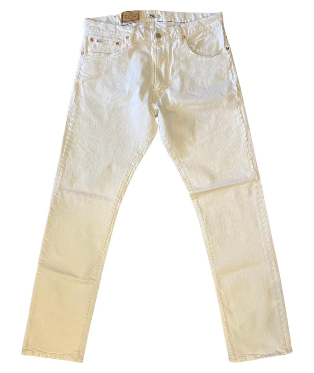 RALPH LAUREN Белые хлопко-эластановые прямые джинсы, фото 1