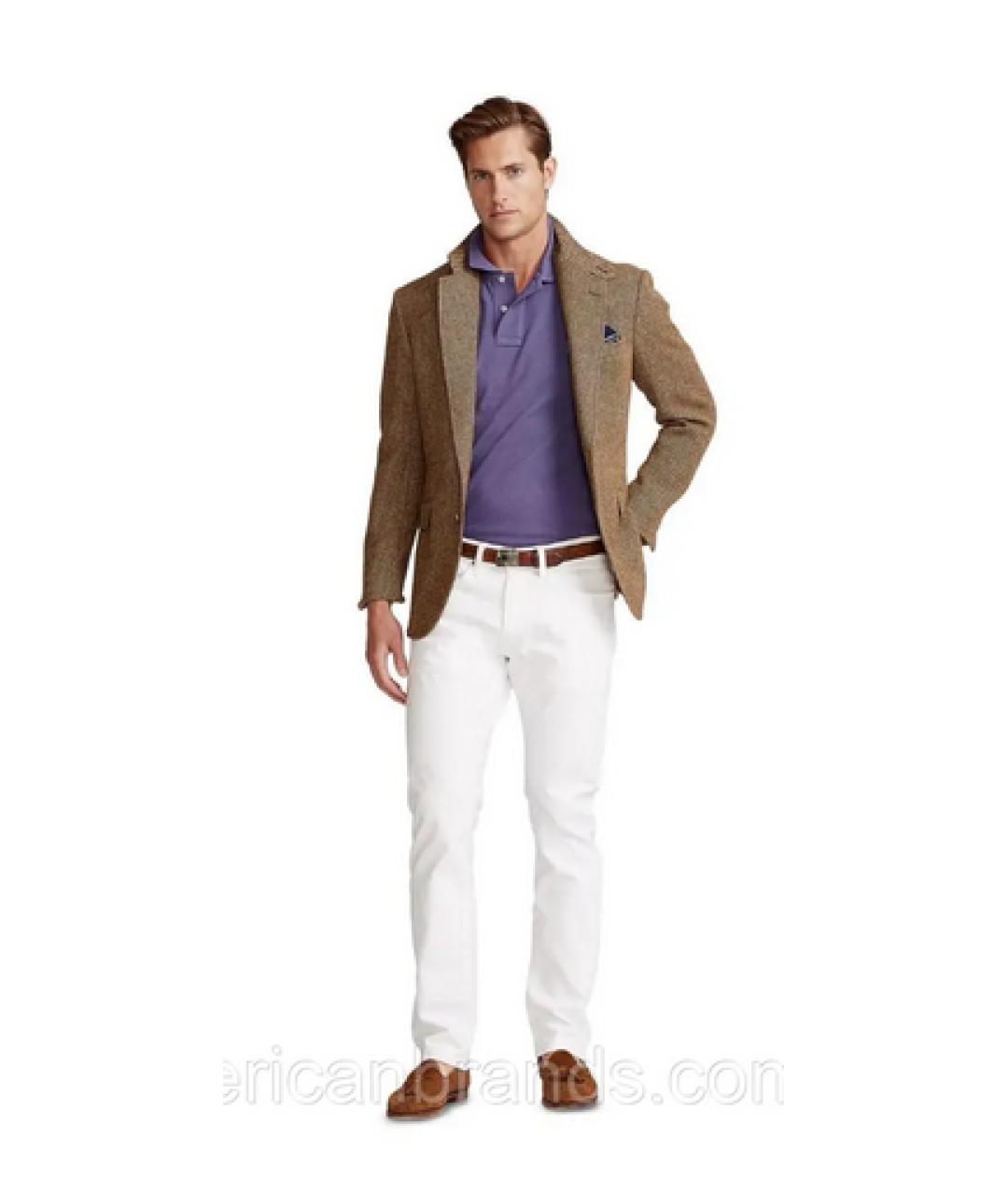 RALPH LAUREN Белые хлопко-эластановые прямые джинсы, фото 6