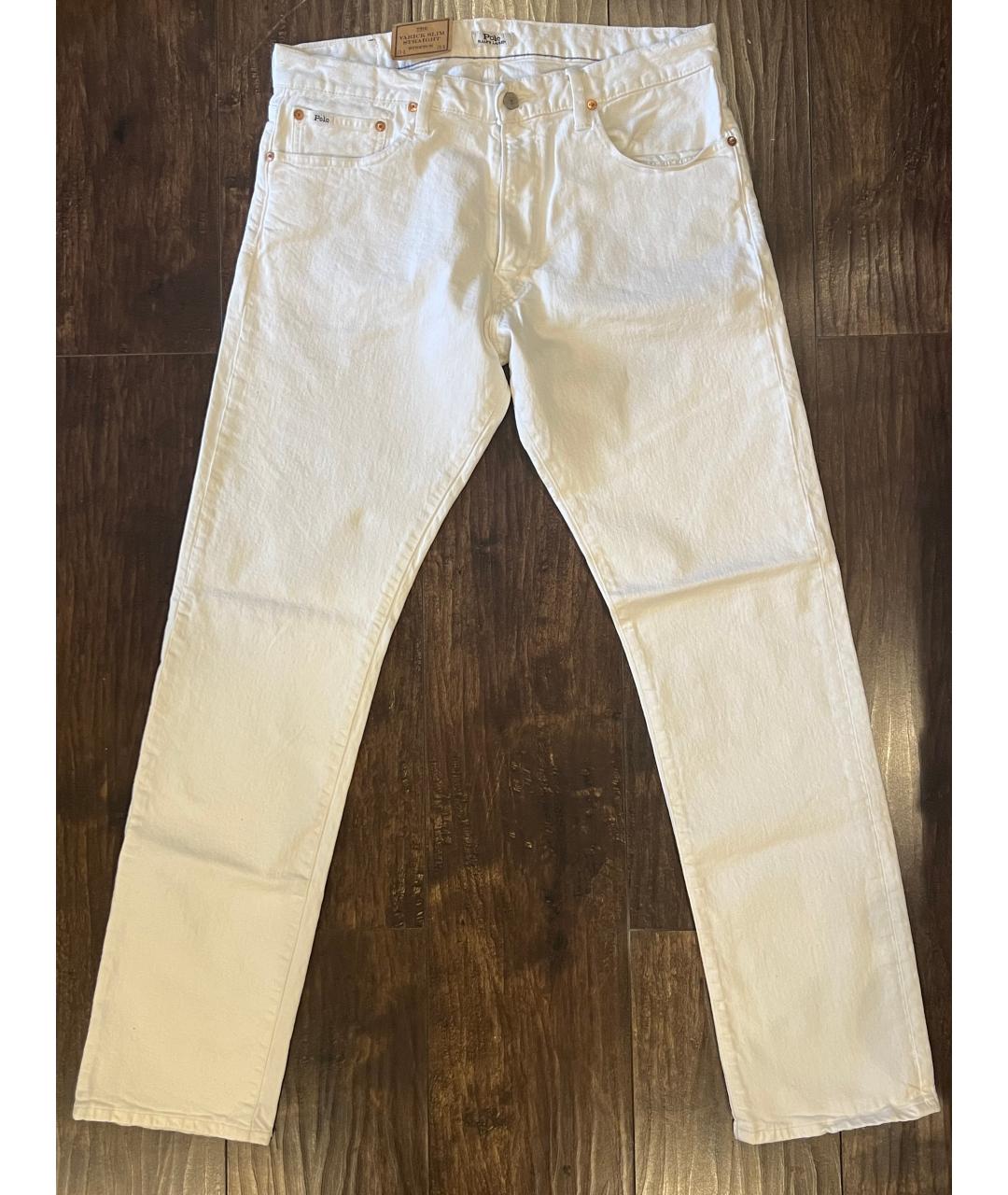 RALPH LAUREN Белые хлопко-эластановые прямые джинсы, фото 8