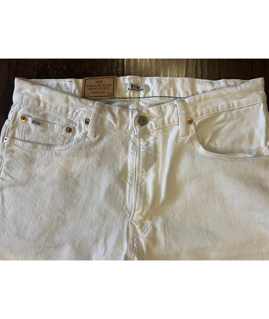 RALPH LAUREN Белые хлопко-эластановые прямые джинсы, фото 3