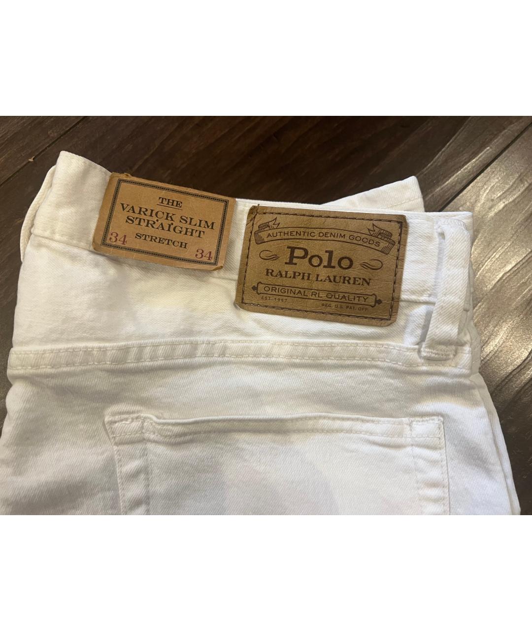 RALPH LAUREN Белые хлопко-эластановые прямые джинсы, фото 5