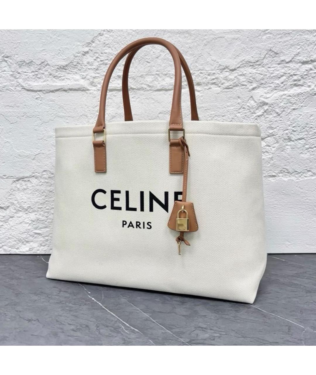 CELINE Бежевая тканевая сумка тоут, фото 4