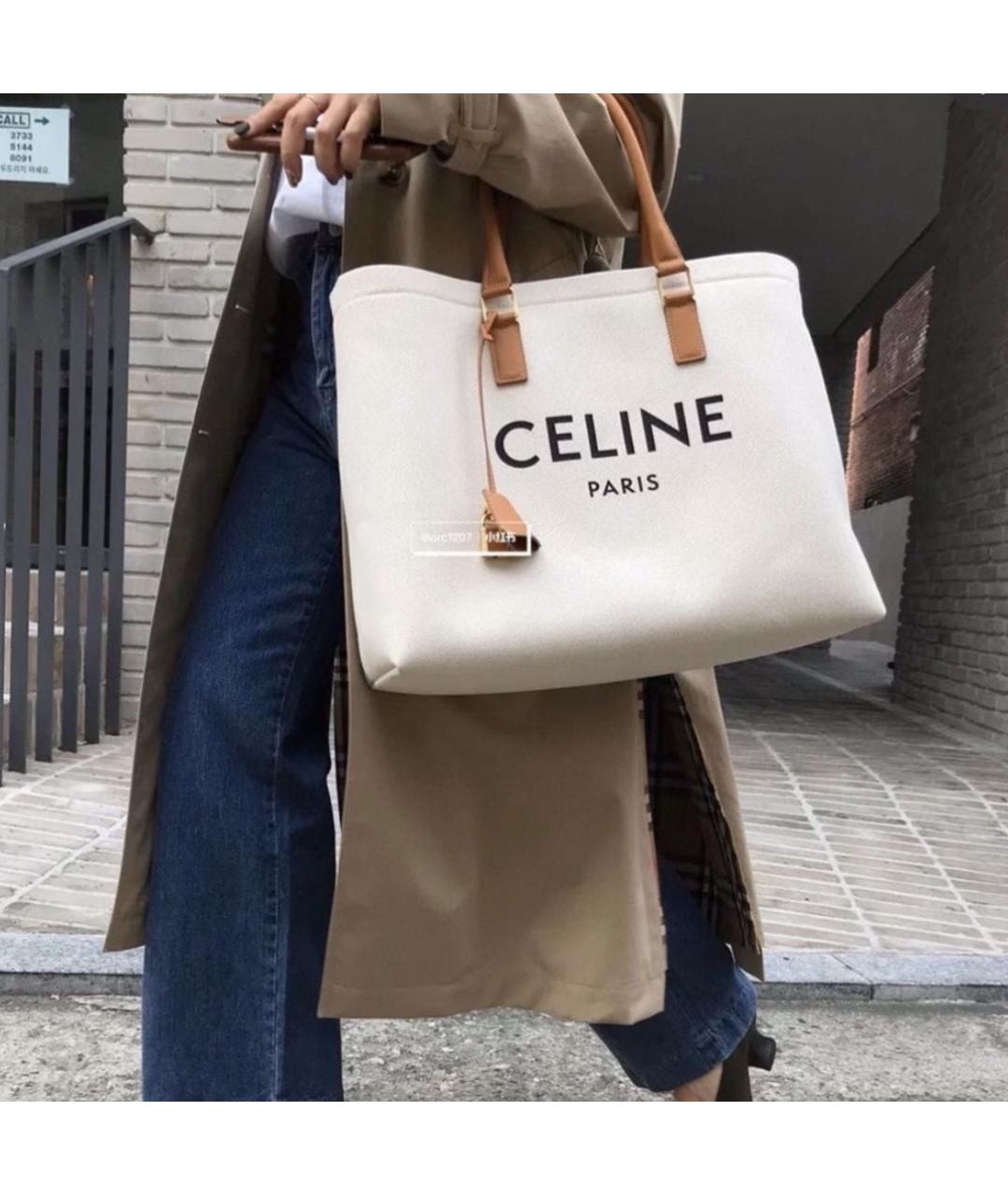 CELINE Бежевая тканевая сумка тоут, фото 2
