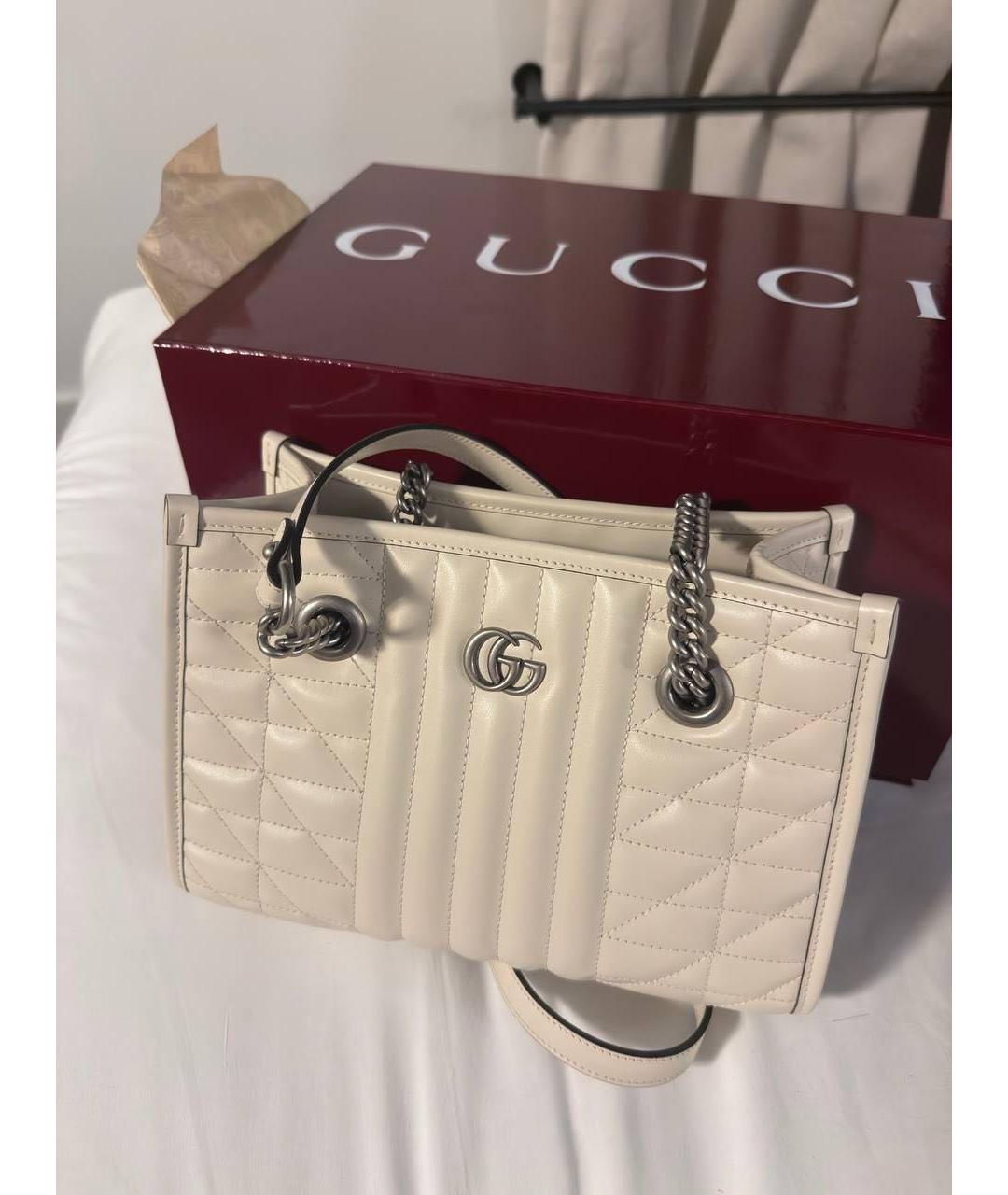 GUCCI Белая кожаная сумка тоут, фото 2