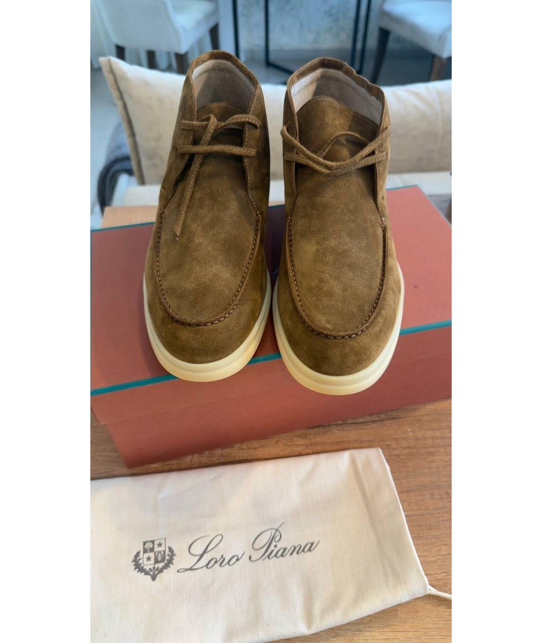 LORO PIANA Горчичные замшевые низкие ботинки, фото 2