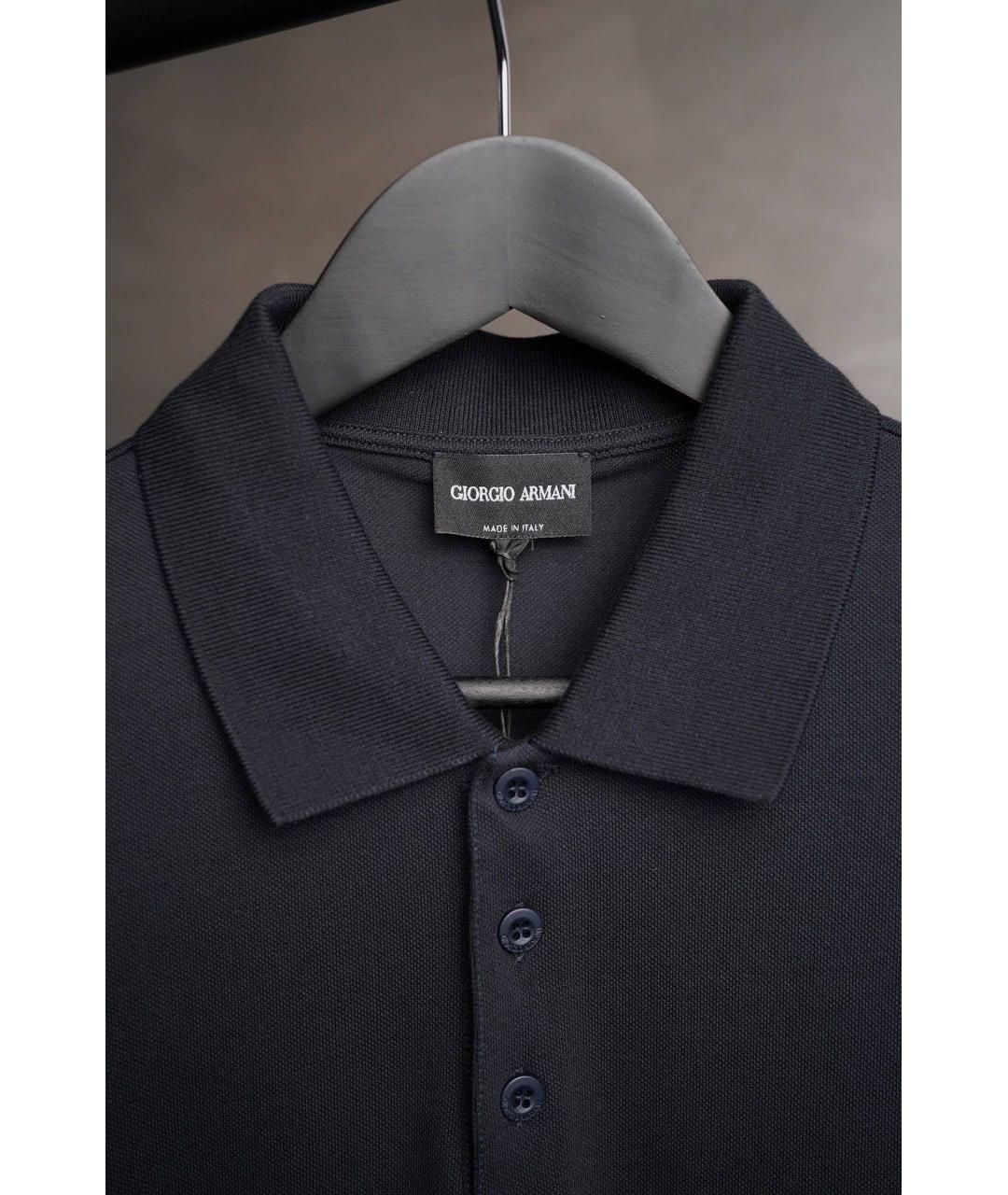 GIORGIO ARMANI Темно-синее хлопковое поло с коротким рукавом, фото 3