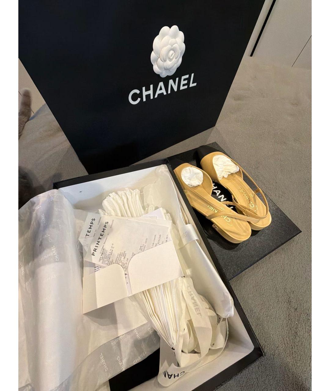 CHANEL Бежевые кожаные балетки, фото 6