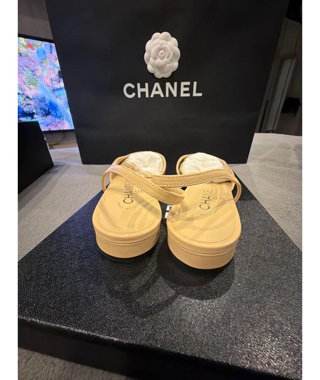 CHANEL Бежевые кожаные балетки, фото 4