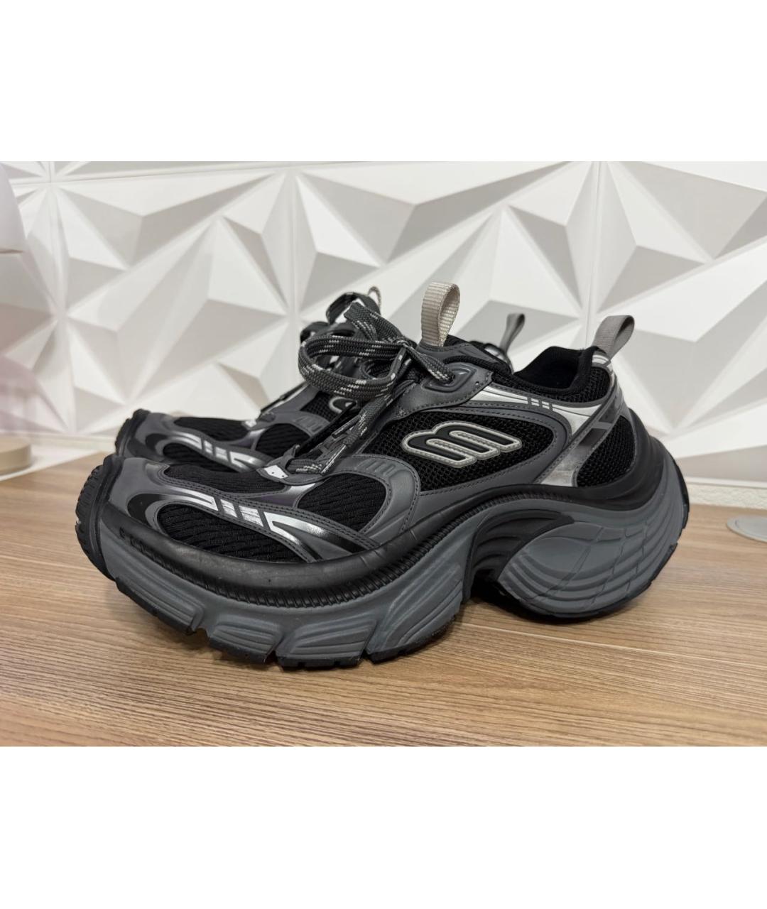 BALENCIAGA Антрацитовые низкие кроссовки / кеды из искусственной кожи, фото 3