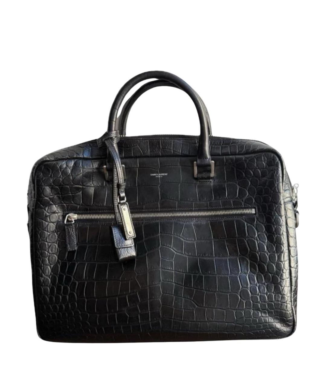 SAINT LAURENT Черный кожаный портфель, фото 1
