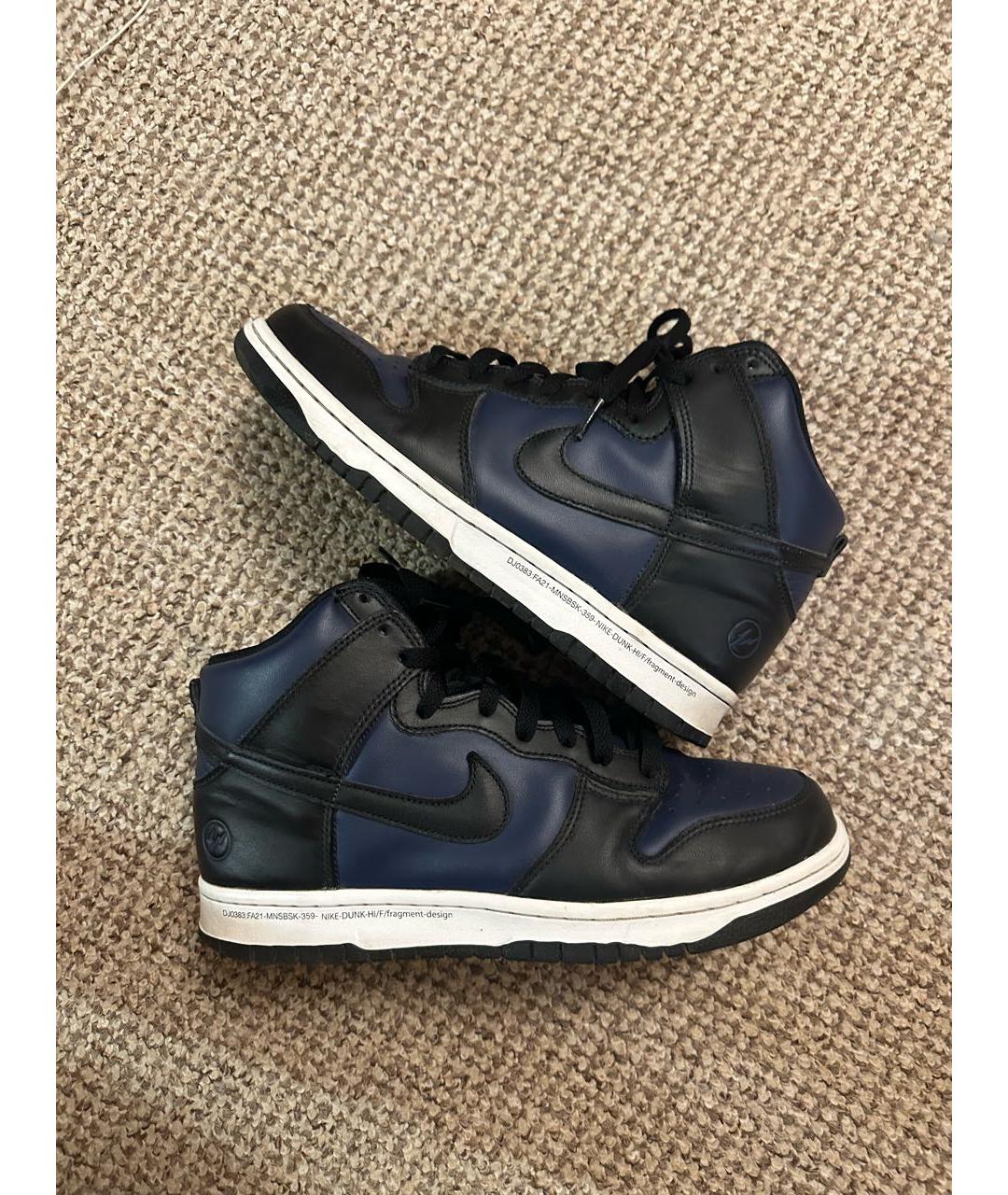 NIKE Темно-синие кожаные высокие кроссовки / кеды, фото 2