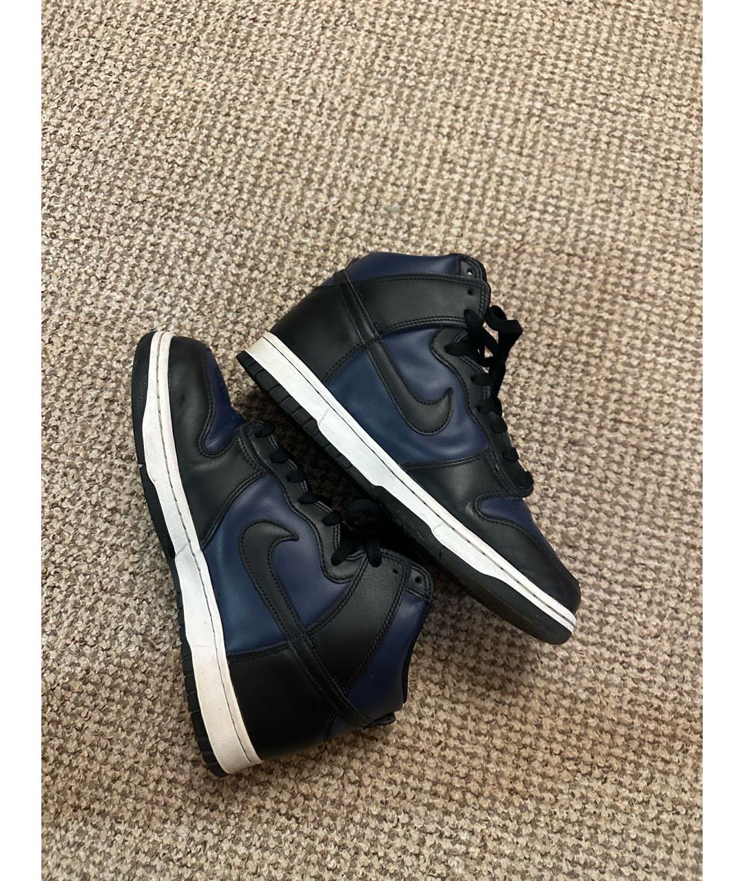 NIKE Темно-синие кожаные высокие кроссовки / кеды, фото 3