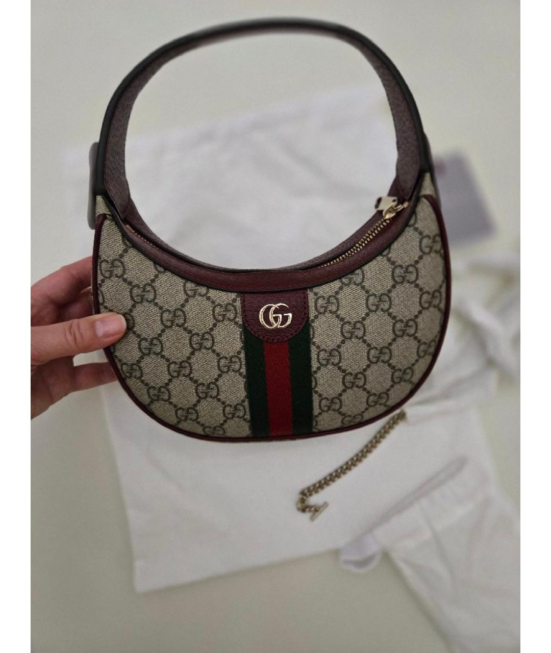 GUCCI Бежевая кожаная сумка с короткими ручками, фото 5