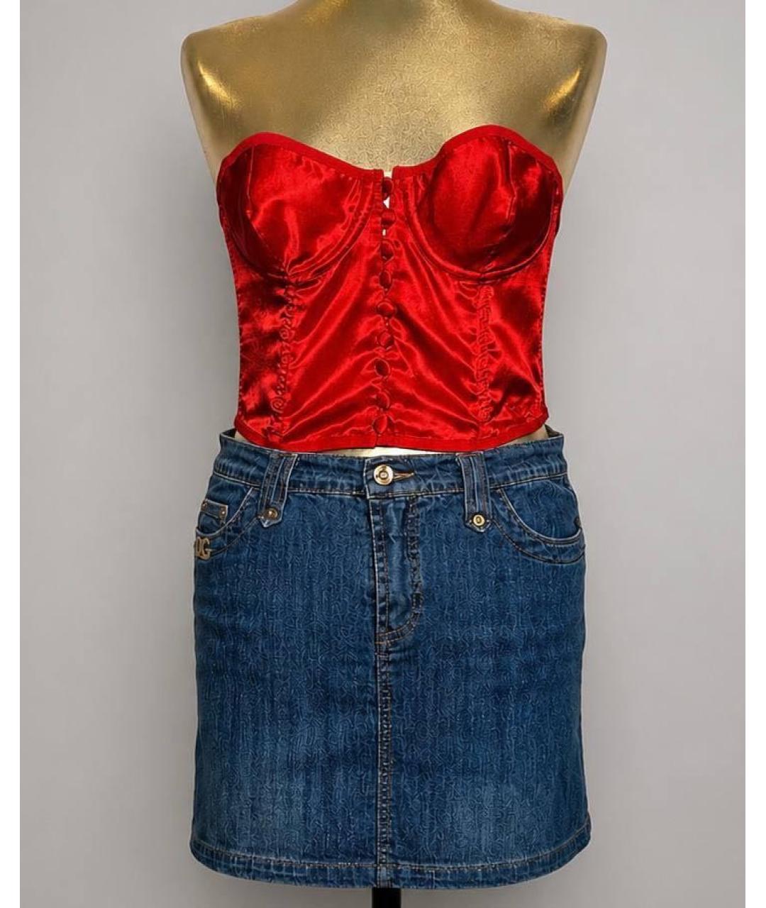 DOLCE&GABBANA Синяя хлопковая юбка мини, фото 9