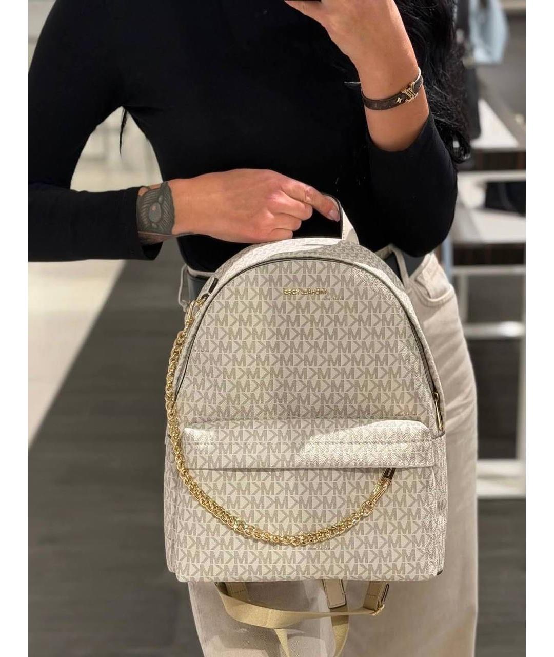 MICHAEL KORS Бежевый кожаный рюкзак, фото 5