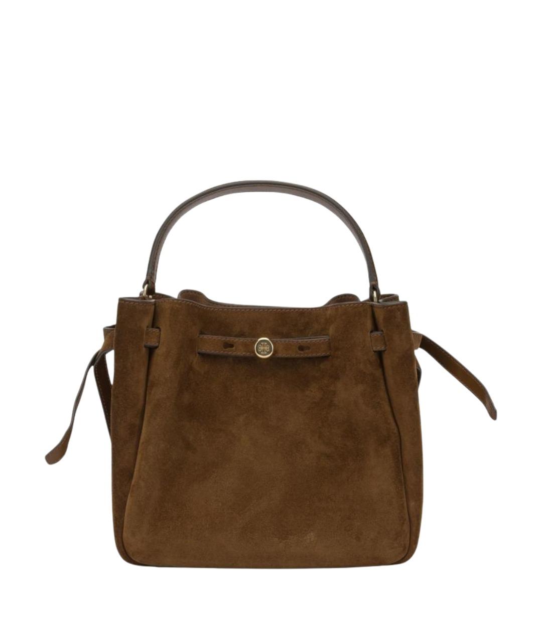 TORY BURCH Коричневая замшевая сумка с короткими ручками, фото 1