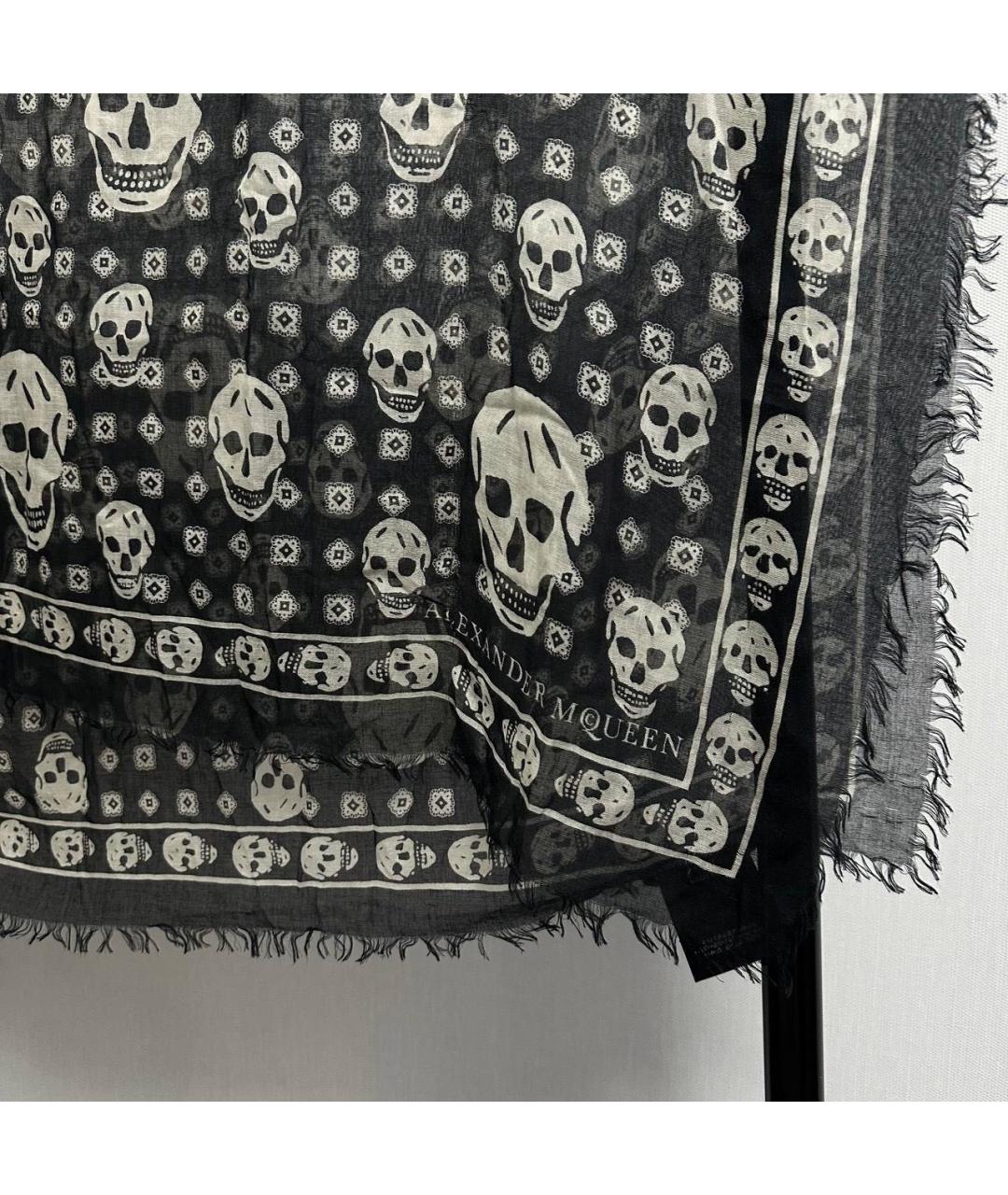 ALEXANDER MCQUEEN Черный шелковый шарф, фото 4