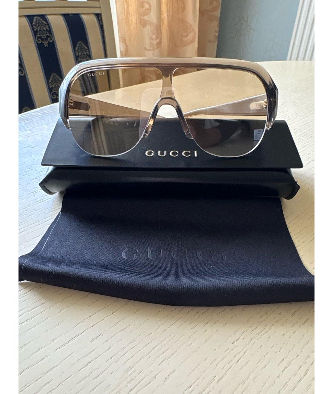 GUCCI Бежевые пластиковые солнцезащитные очки, фото 5
