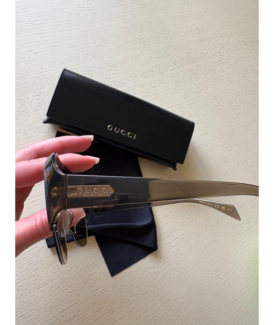 GUCCI Бежевые пластиковые солнцезащитные очки, фото 3