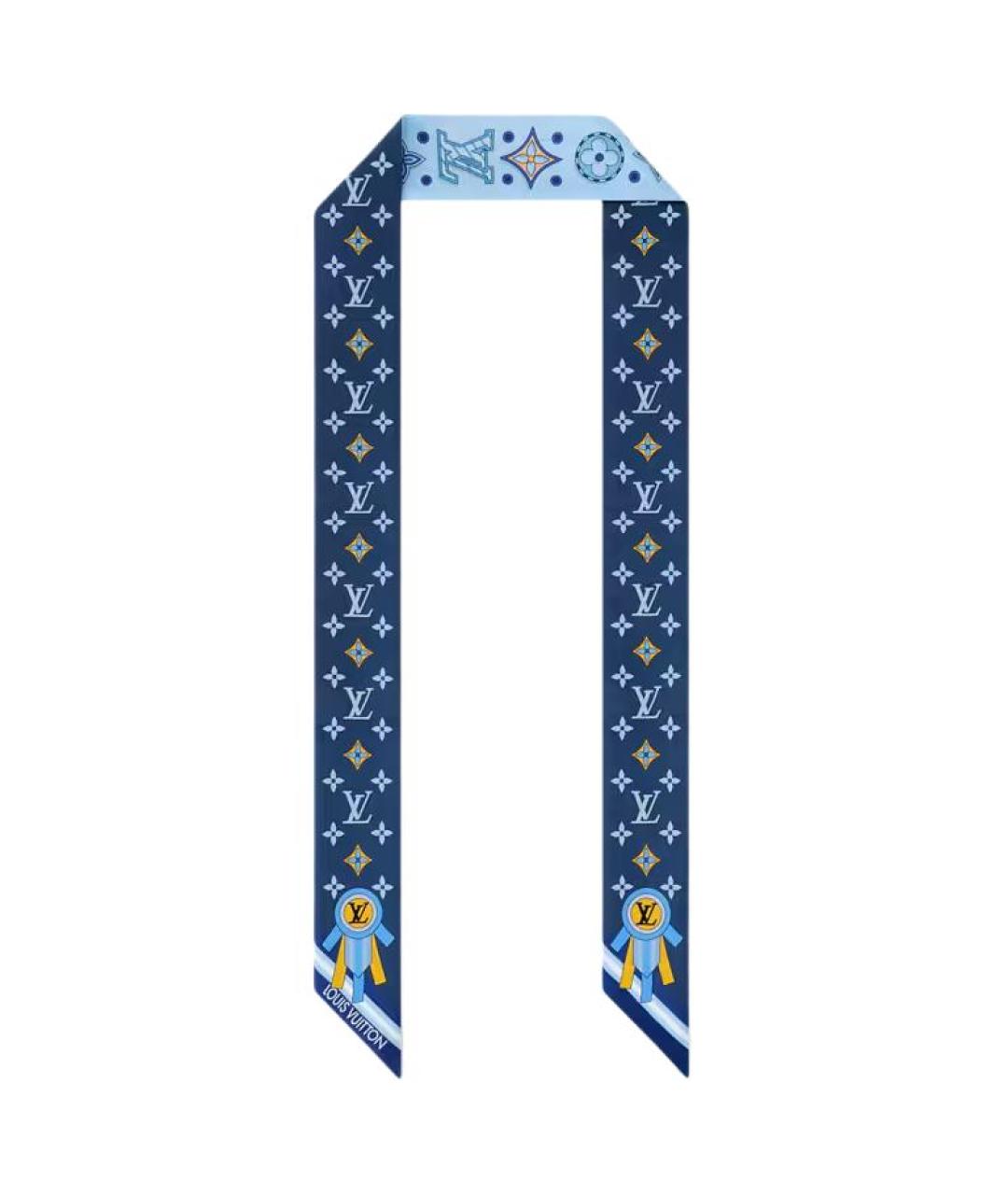 LOUIS VUITTON Голубой шелковый шарф, фото 2