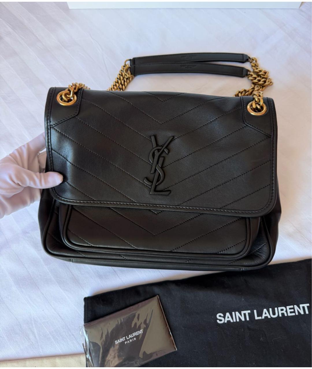 SAINT LAURENT Черная кожаная сумка через плечо, фото 2