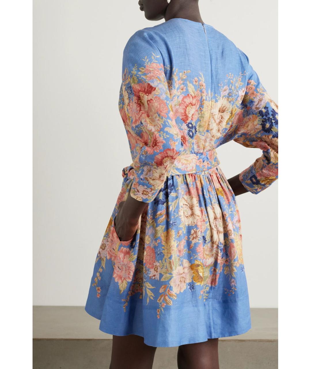 ZIMMERMANN Голубое льняное коктейльное платье, фото 7