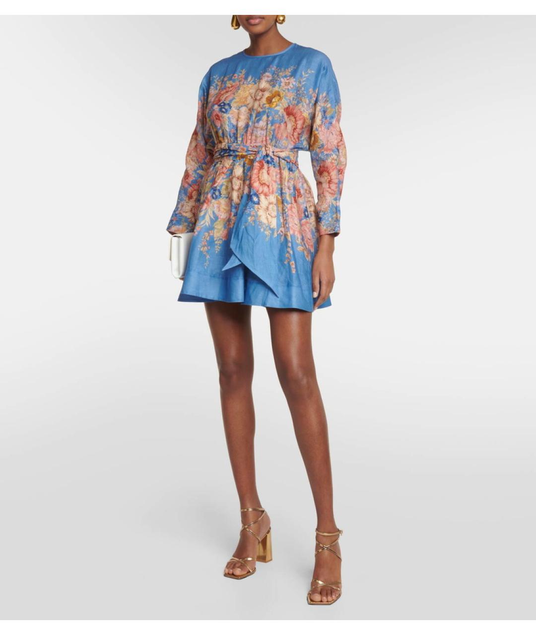 ZIMMERMANN Голубое льняное коктейльное платье, фото 4