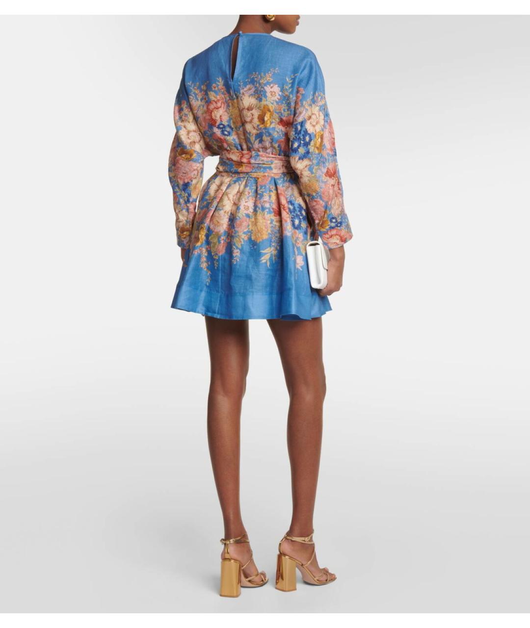 ZIMMERMANN Голубое льняное коктейльное платье, фото 5