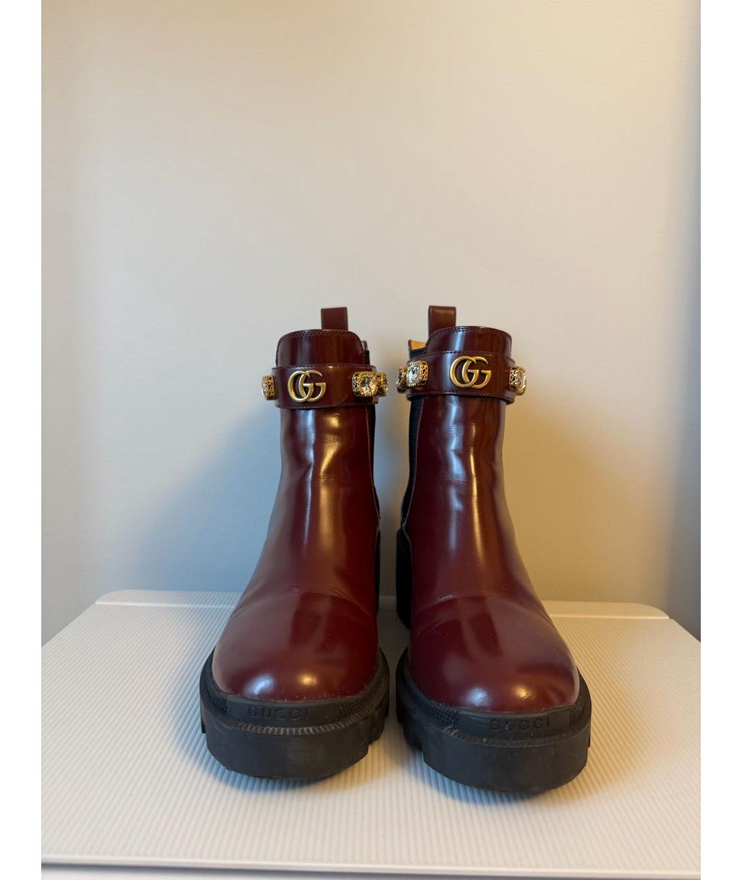 GUCCI Бордовые кожаные полусапоги, фото 2